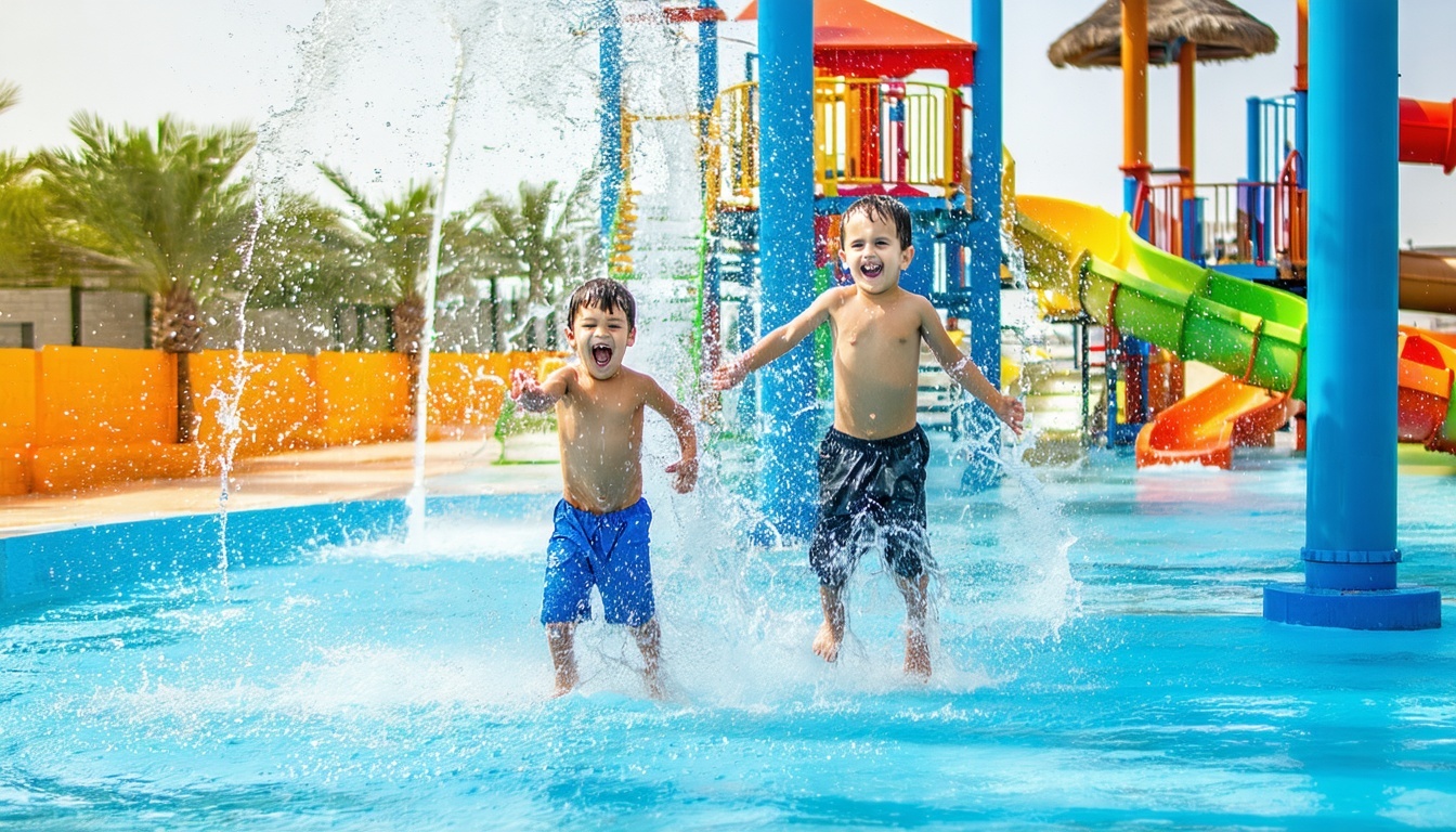 Children playing in interactive splash area at Water Park Dubai