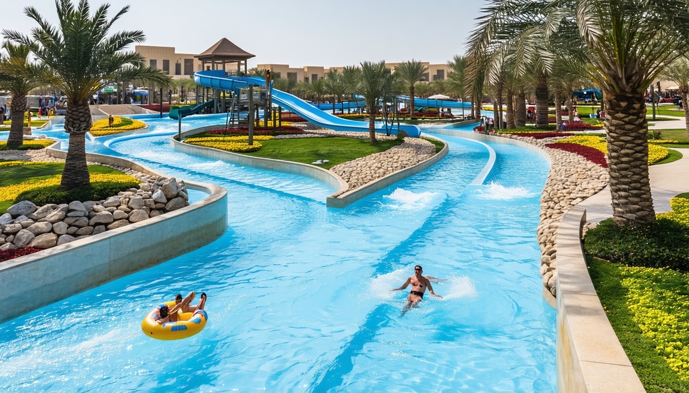 Relaxing lazy river at Water Park Dubai